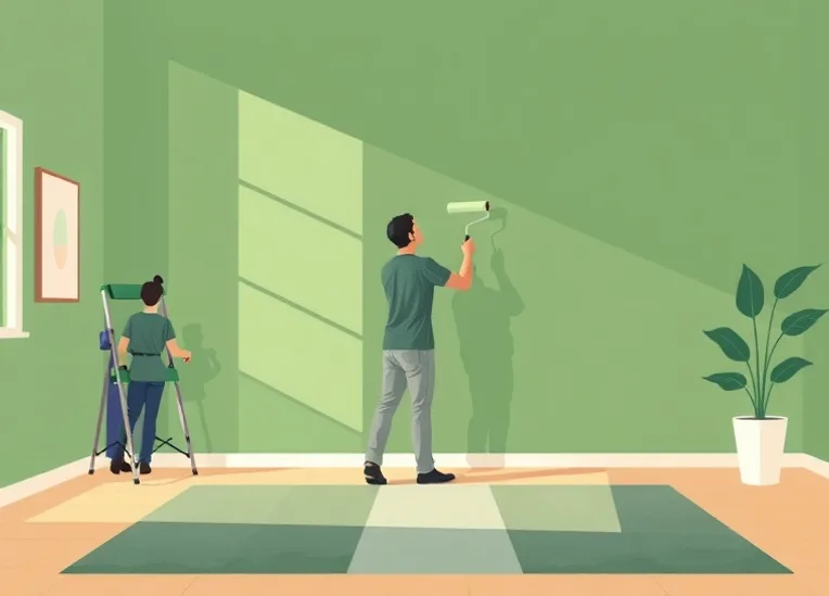 Peintre appliquant la peinture au rouleau sur un mur de salon